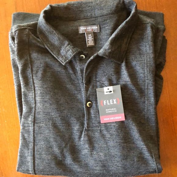 NEW Van Heusen Flex Classic Fit Large Men's Polo Shirt Long Sleeve  Grey - Picture 1 of 15
